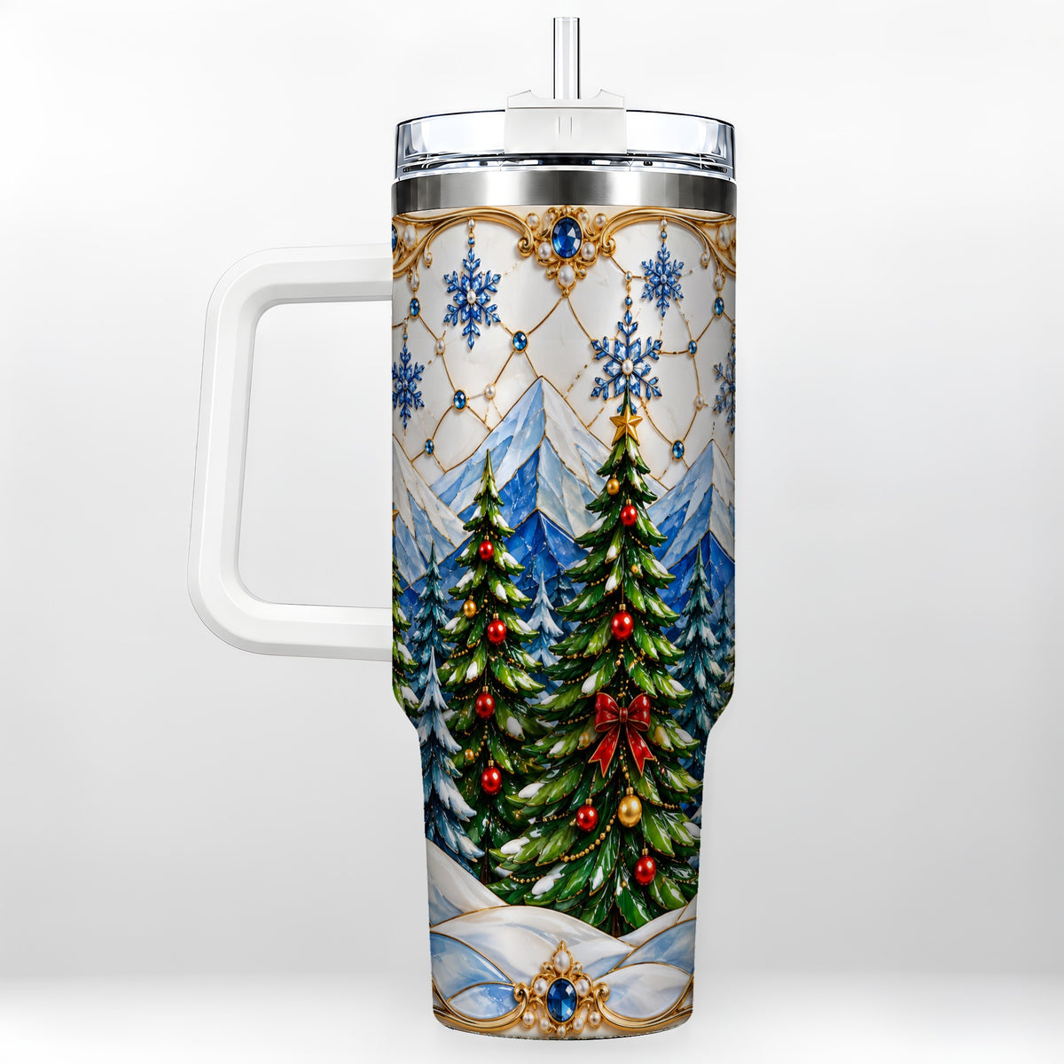 Christmas Tree 40oz Tumbler with Handle, Winter Stainless Steel Travel Cup