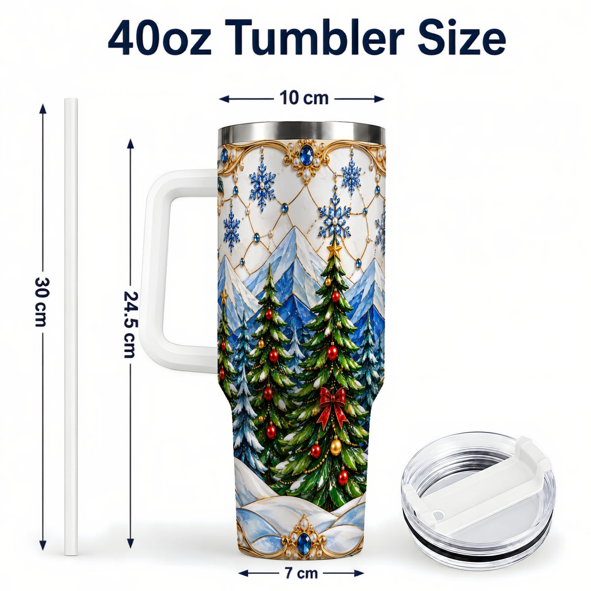 #pl[40oz|White] Christmas Tree 40oz Tumbler with Handle, Winter Stainless Steel Travel Cup