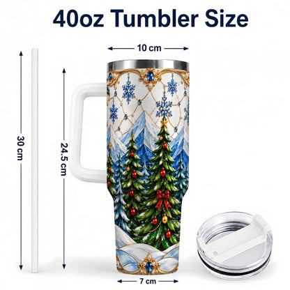 #pl[40oz|White] Christmas Tree 40oz Tumbler with Handle, Winter Stainless Steel Travel Cup