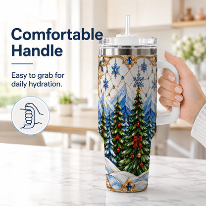 #pl[40oz|White] Christmas Tree 40oz Tumbler with Handle, Winter Stainless Steel Travel Cup