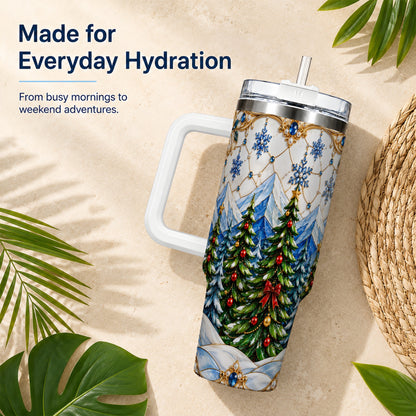 Christmas Tree 40oz Tumbler with Handle, Winter Stainless Steel Travel Cup