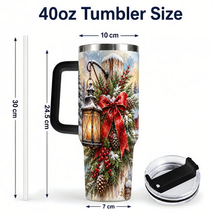 #pl[40oz|Black] Christmas Lantern 40oz Tumbler with Handle, Winter Steel Travel Cup