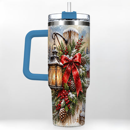 #pl[40oz|Blue] Christmas Lantern 40oz Tumbler with Handle, Winter Steel Travel Cup