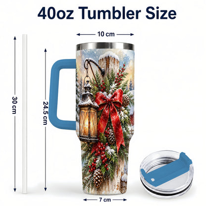 #pl[40oz|Blue] Christmas Lantern 40oz Tumbler with Handle, Winter Steel Travel Cup