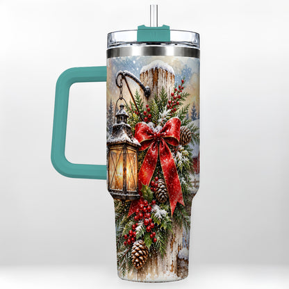 #pl[40oz|Green] Christmas Lantern 40oz Tumbler with Handle, Winter Steel Travel Cup