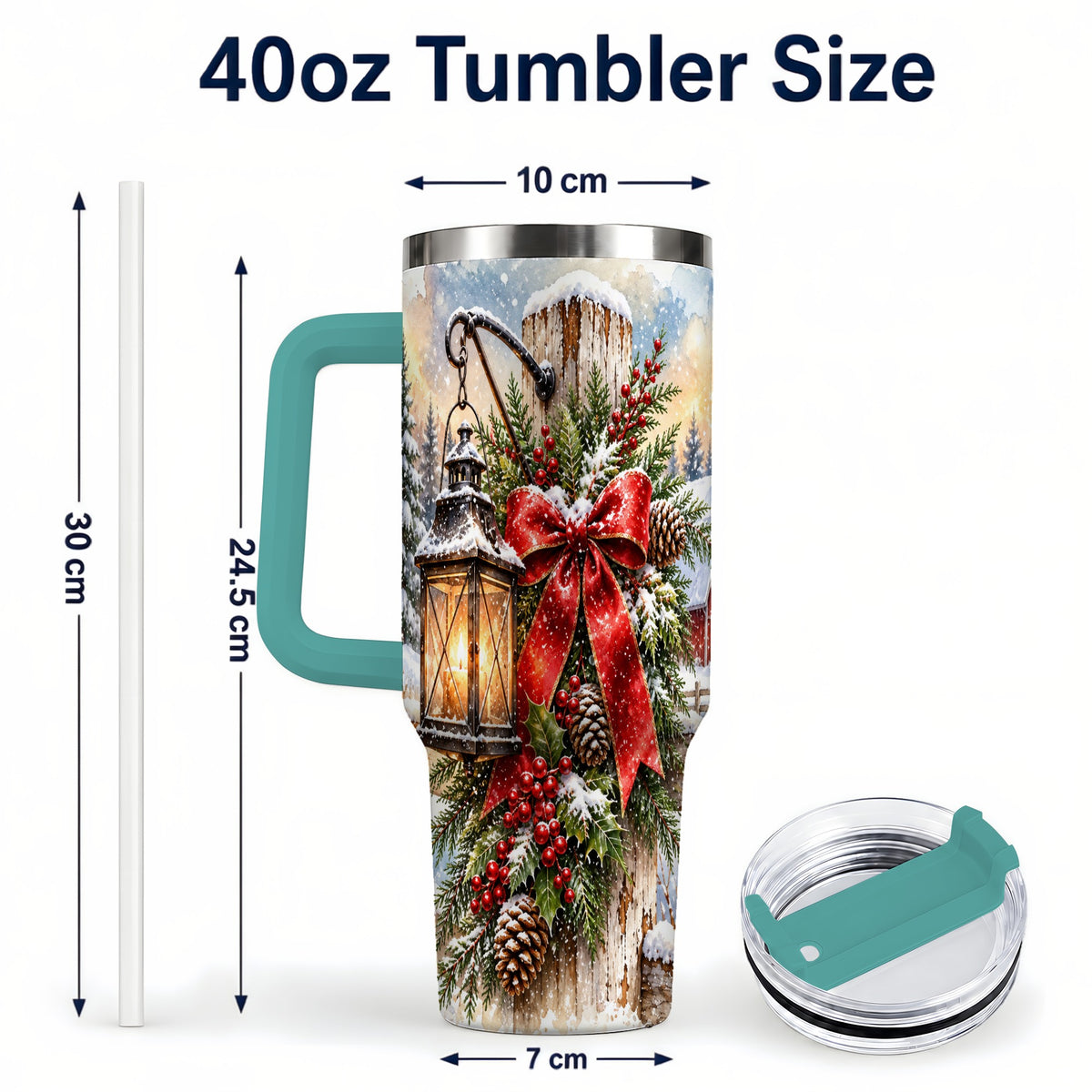#pl[40oz|Green] Christmas Lantern 40oz Tumbler with Handle, Winter Steel Travel Cup