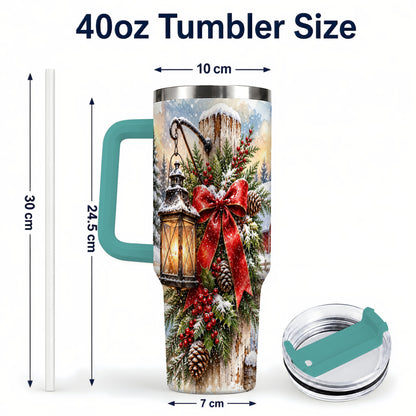 #pl[40oz|Green] Christmas Lantern 40oz Tumbler with Handle, Winter Steel Travel Cup