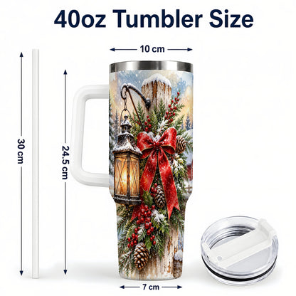 #pl[40oz|White] Christmas Lantern 40oz Tumbler with Handle, Winter Steel Travel Cup