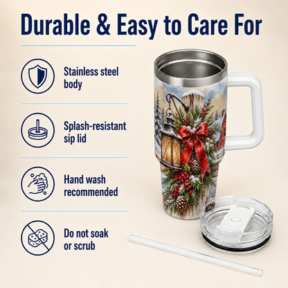 Christmas Lantern 40oz Tumbler with Handle, Winter Steel Travel Cup