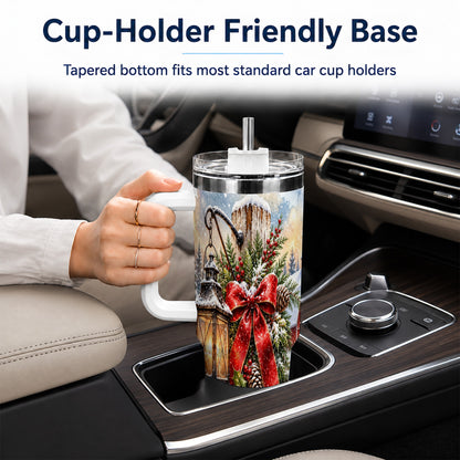 Christmas Lantern 40oz Tumbler with Handle, Winter Steel Travel Cup