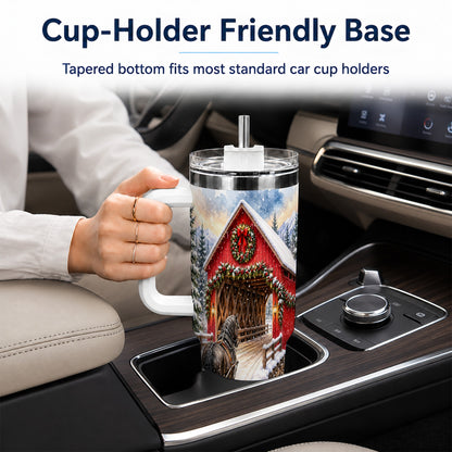 Christmas Covered Bridge 40oz Tumbler with Handle, Winter Travel Cup