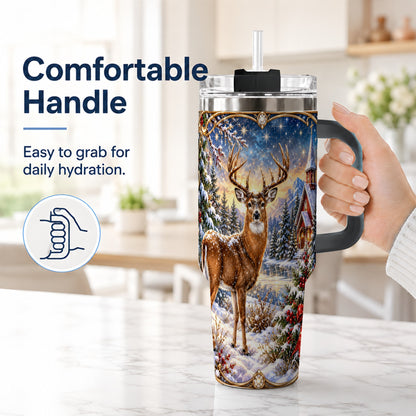 #pl[40oz|Black] Christmas Deer Church 40oz Tumbler with Handle, Winter Travel Cup