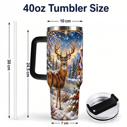 #pl[40oz|Black] Christmas Deer Church 40oz Tumbler with Handle, Winter Travel Cup