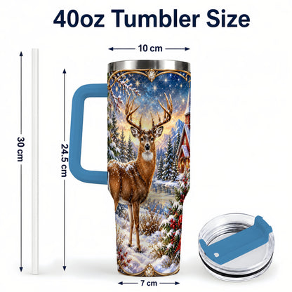 #pl[40oz|Blue] Christmas Deer Church 40oz Tumbler with Handle, Winter Travel Cup
