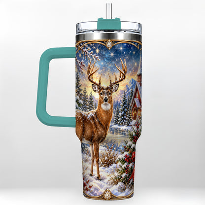 #pl[40oz|Green] Christmas Deer Church 40oz Tumbler with Handle, Winter Travel Cup