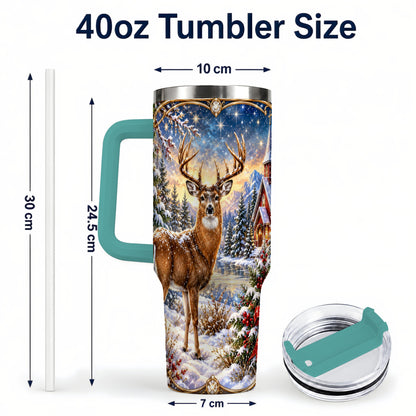 #pl[40oz|Green] Christmas Deer Church 40oz Tumbler with Handle, Winter Travel Cup