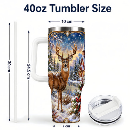 #pl[40oz|White] Christmas Deer Church 40oz Tumbler with Handle, Winter Travel Cup