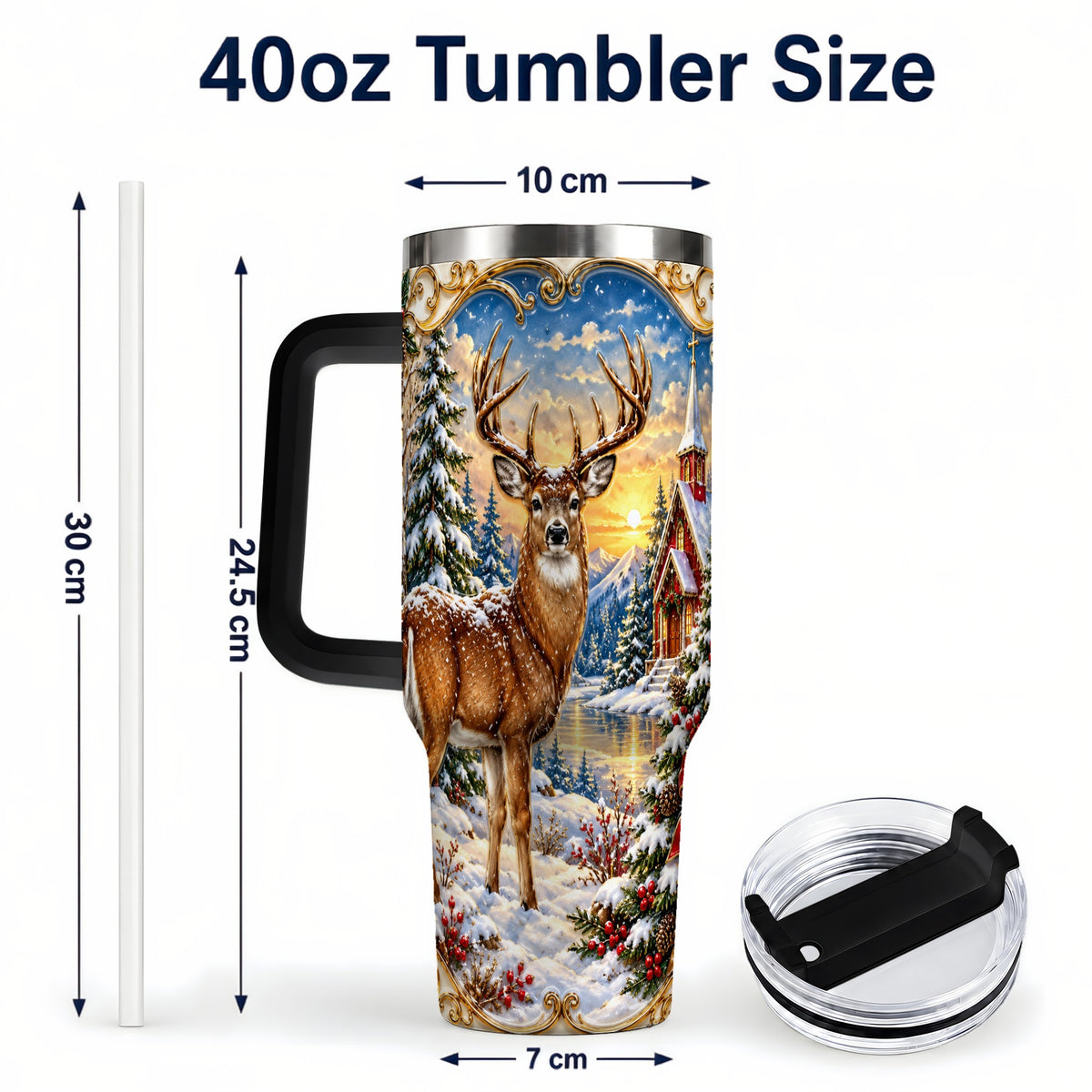 #pl[40oz|Black] Winter Deer Tumbler 40oz, Christmas Tumbler, Stainless Steel Travel Cup