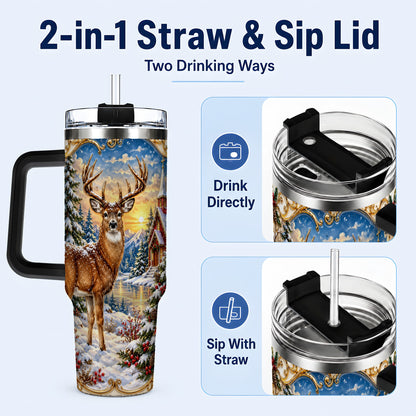 #pl[40oz|Black] Winter Deer Tumbler 40oz, Christmas Tumbler, Stainless Steel Travel Cup