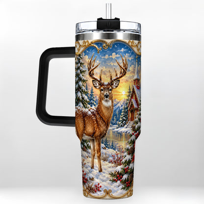 #pl[40oz|Black] Winter Deer Tumbler 40oz, Christmas Tumbler, Stainless Steel Travel Cup