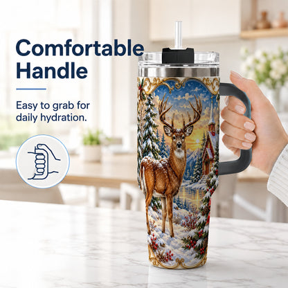 #pl[40oz|Black] Winter Deer Tumbler 40oz, Christmas Tumbler, Stainless Steel Travel Cup