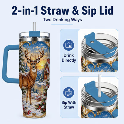 #pl[40oz|Blue] Winter Deer Tumbler 40oz, Christmas Tumbler, Stainless Steel Travel Cup