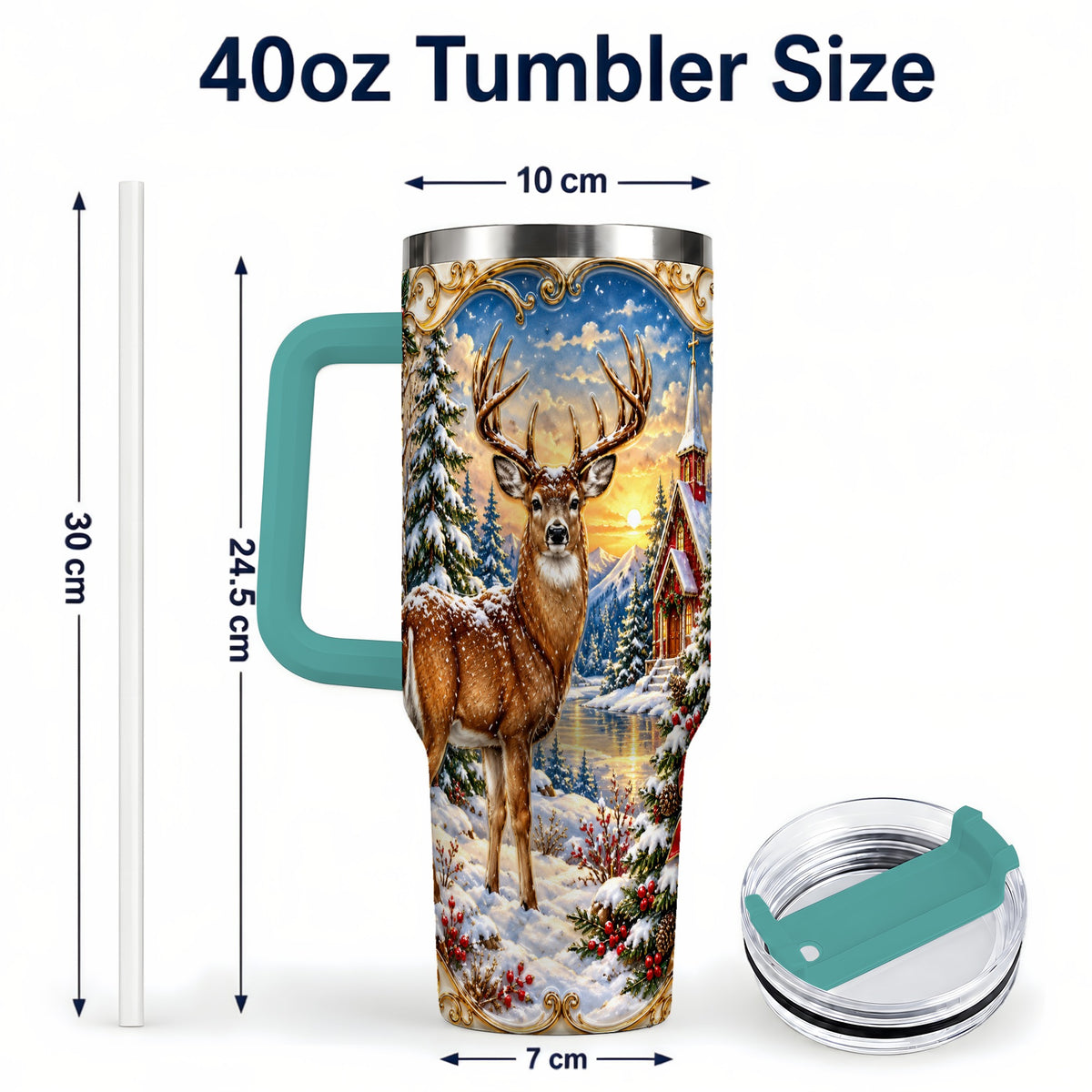 #pl[40oz|Green] Winter Deer Tumbler 40oz, Christmas Tumbler, Stainless Steel Travel Cup