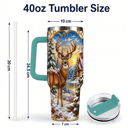 #pl[40oz|Green] Winter Deer Tumbler 40oz, Christmas Tumbler, Stainless Steel Travel Cup