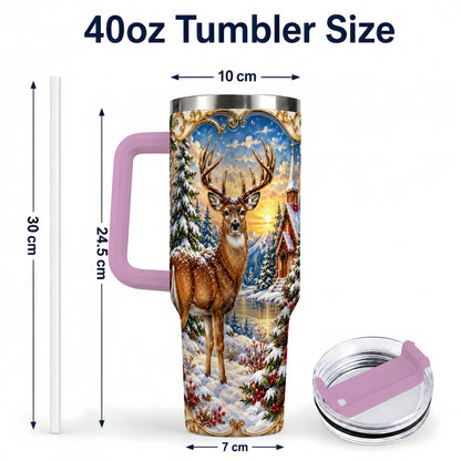 #pl[40oz|Pink] Winter Deer Tumbler 40oz, Christmas Tumbler, Stainless Steel Travel Cup