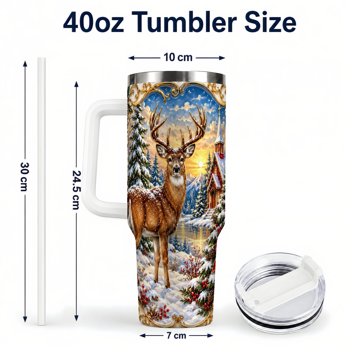 #pl[40oz|White] Winter Deer Tumbler 40oz, Christmas Tumbler, Stainless Steel Travel Cup