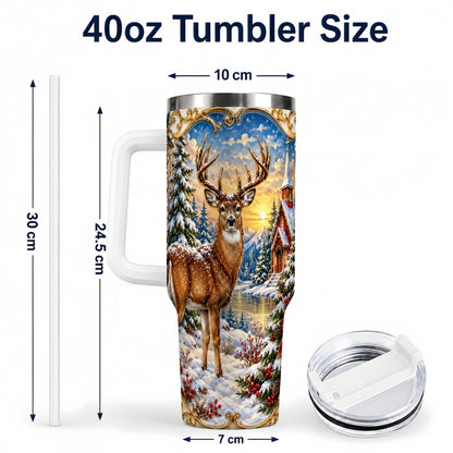 #pl[40oz|White] Winter Deer Tumbler 40oz, Christmas Tumbler, Stainless Steel Travel Cup