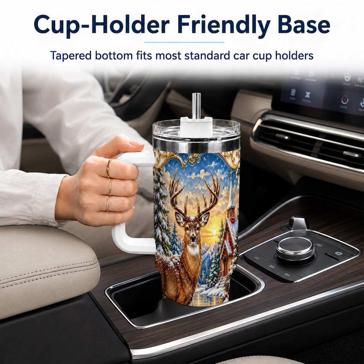Winter Deer Tumbler 40oz, Christmas Tumbler, Stainless Steel Travel Cup