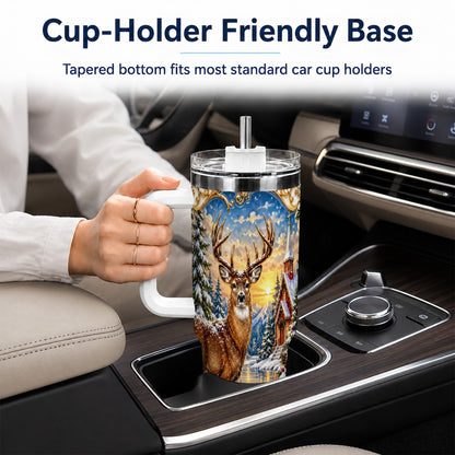 Winter Deer Tumbler 40oz, Christmas Tumbler, Stainless Steel Travel Cup