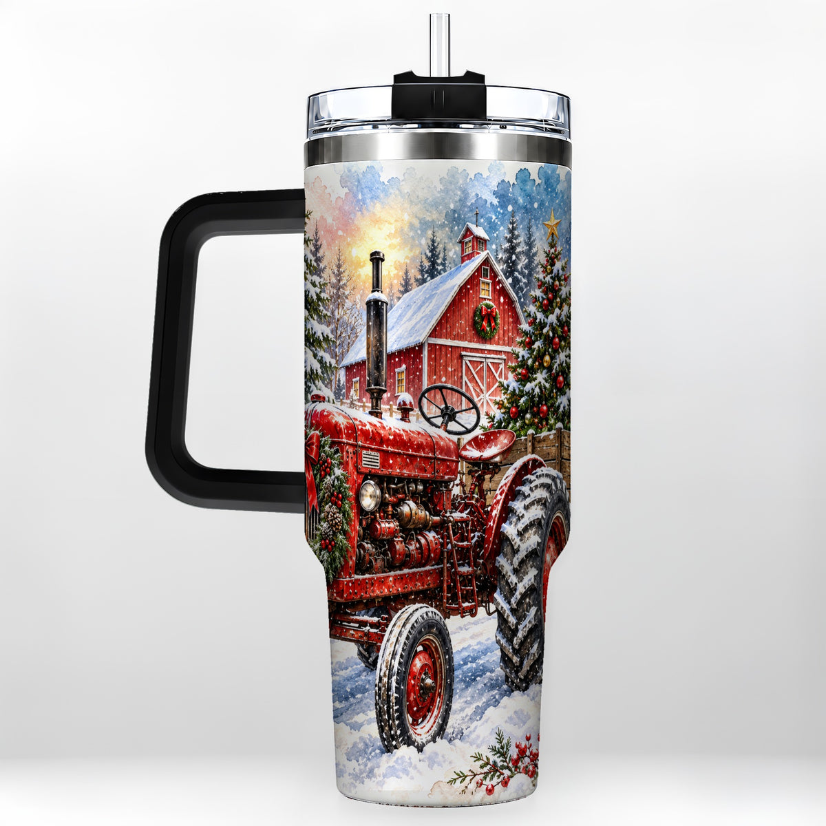 #pl[40oz|Black] Christmas Tractor Tumbler 40oz,