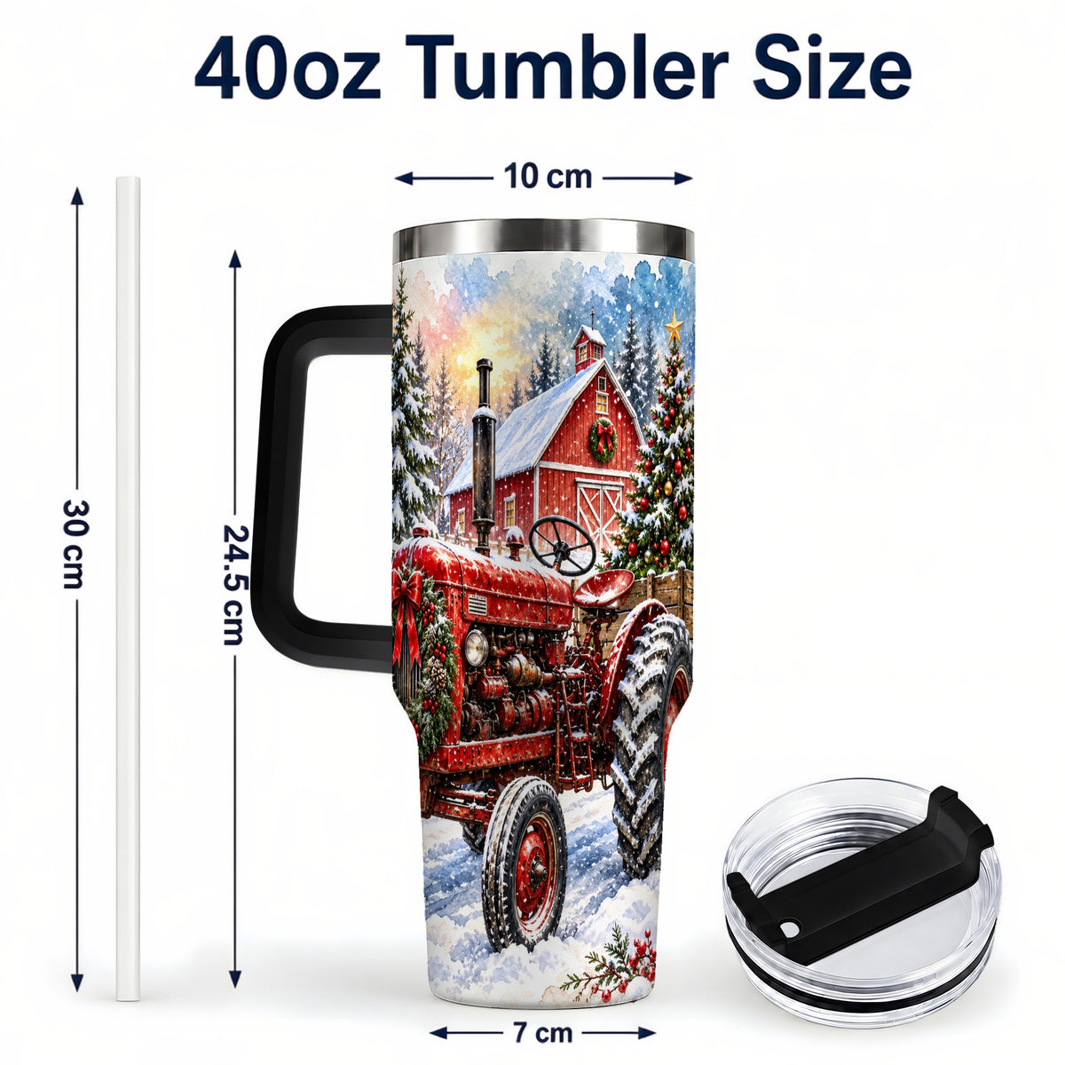#pl[40oz|Black] Christmas Tractor Tumbler 40oz,