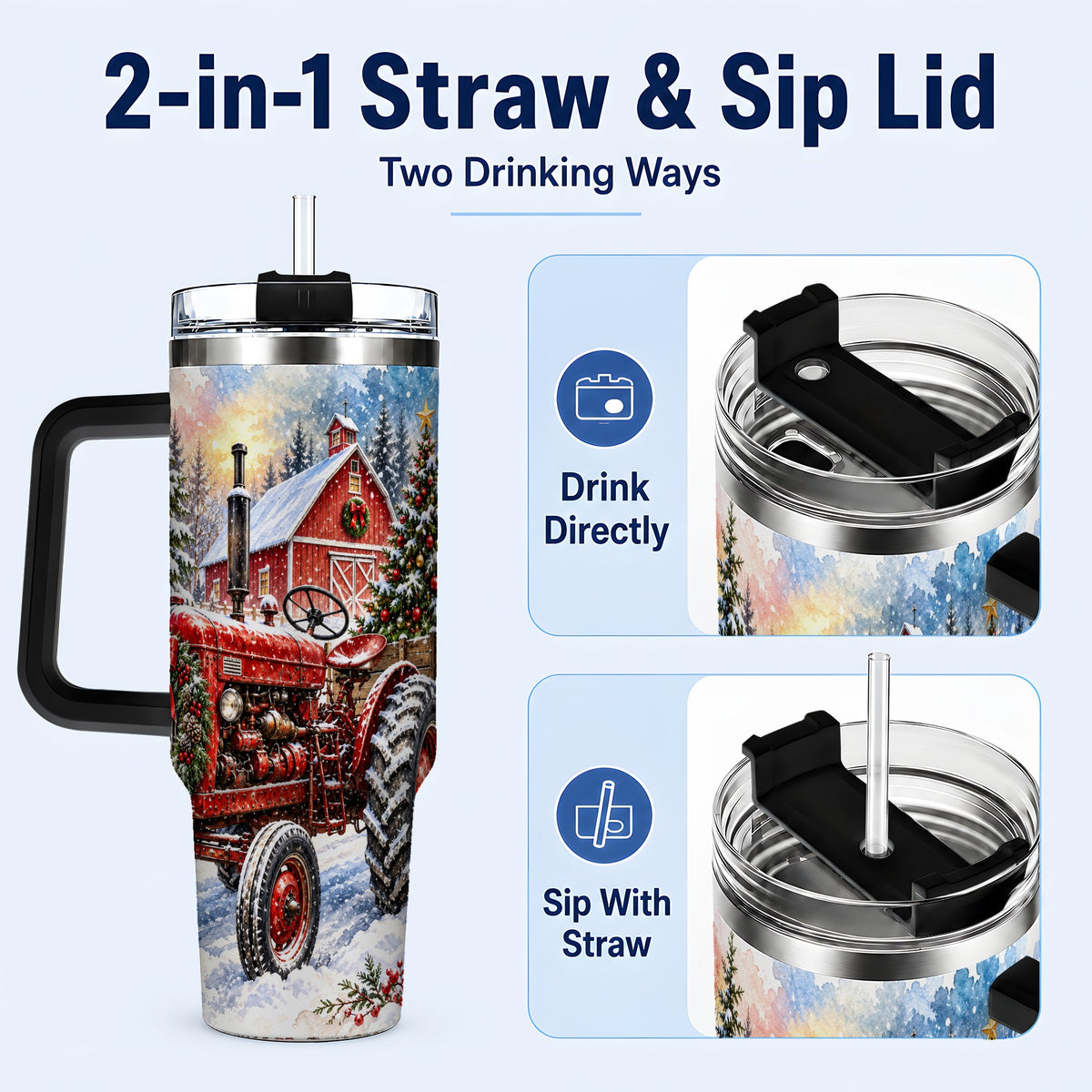 #pl[40oz|Black] Christmas Tractor Tumbler 40oz,