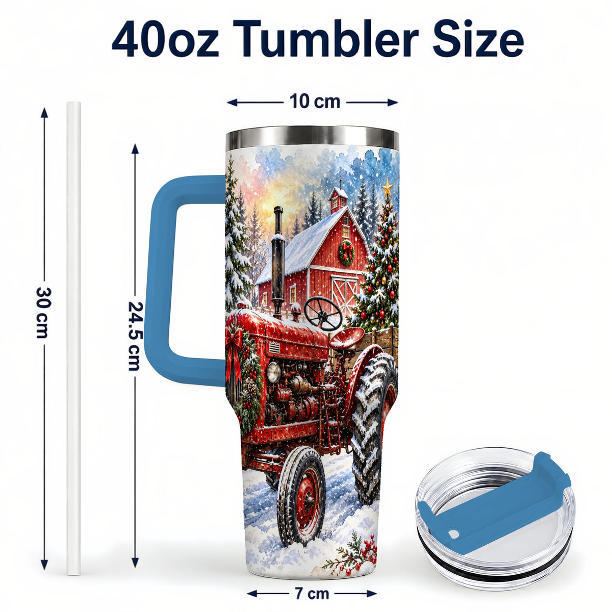 #pl[40oz|Blue] Christmas Tractor Tumbler 40oz,