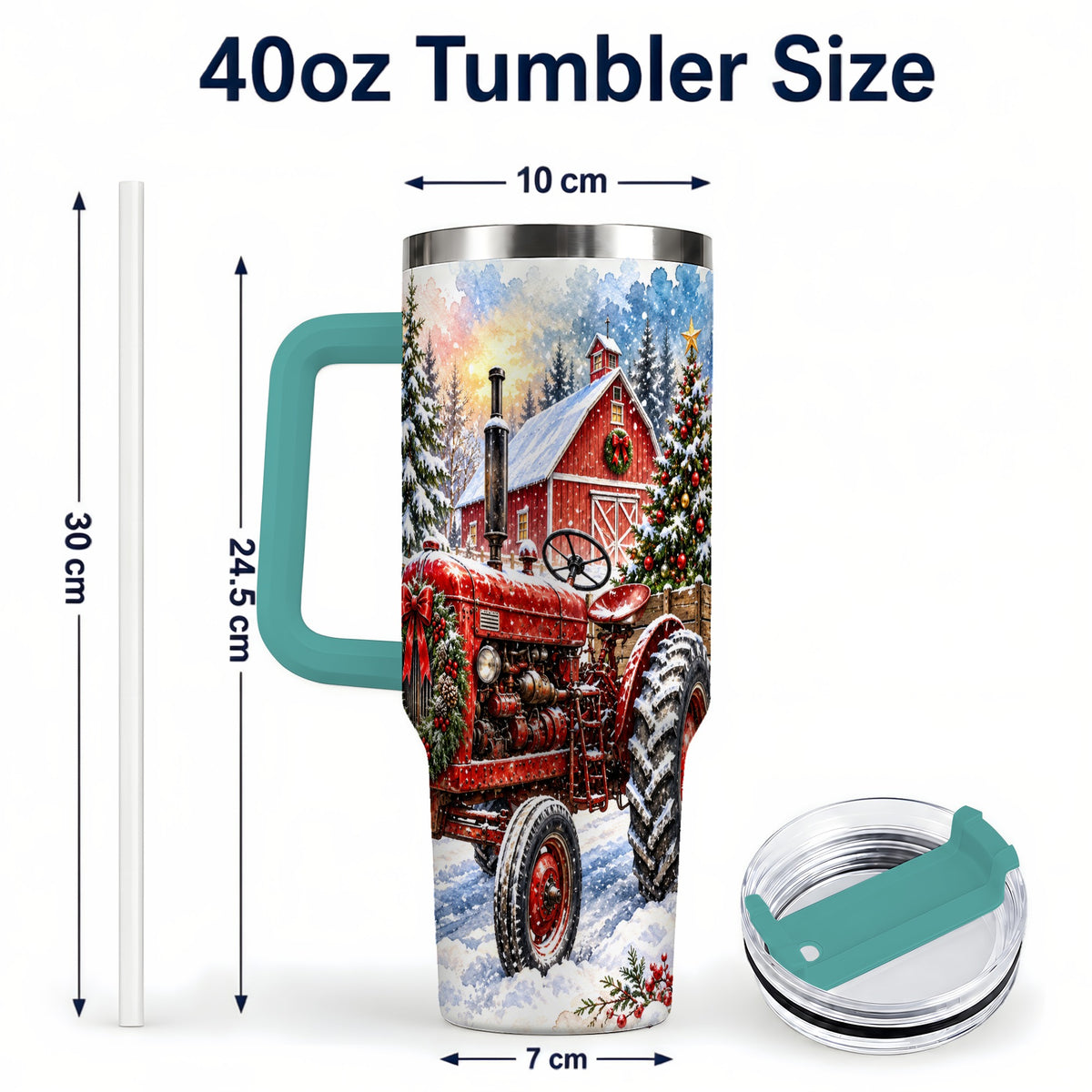 #pl[40oz|Green] Christmas Tractor Tumbler 40oz,