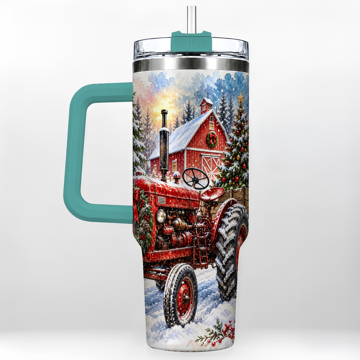#pl[40oz|Green] Christmas Tractor Tumbler 40oz,