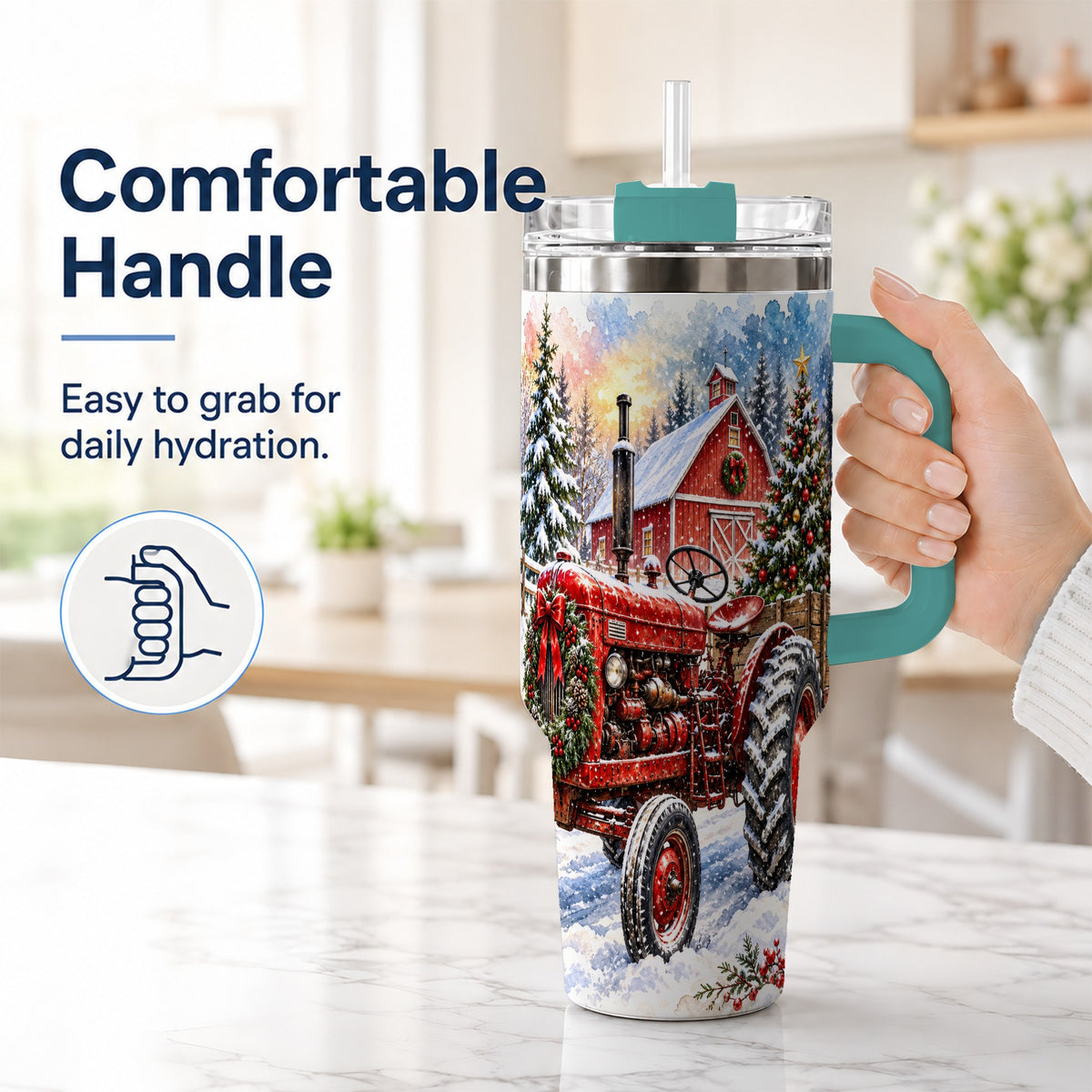 #pl[40oz|Green] Christmas Tractor Tumbler 40oz,