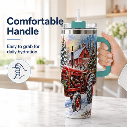 #pl[40oz|Green] Christmas Tractor Tumbler 40oz,