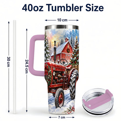 #pl[40oz|Pink] Christmas Tractor Tumbler 40oz,