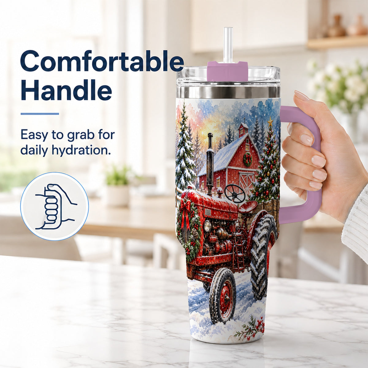 #pl[40oz|Pink] Christmas Tractor Tumbler 40oz,