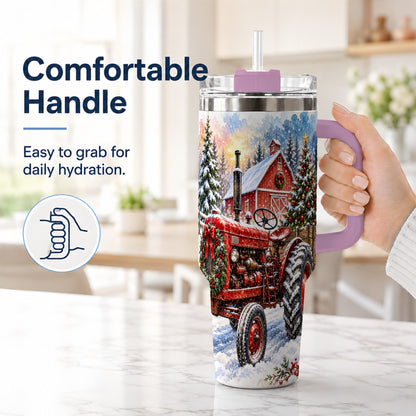 #pl[40oz|Pink] Christmas Tractor Tumbler 40oz,