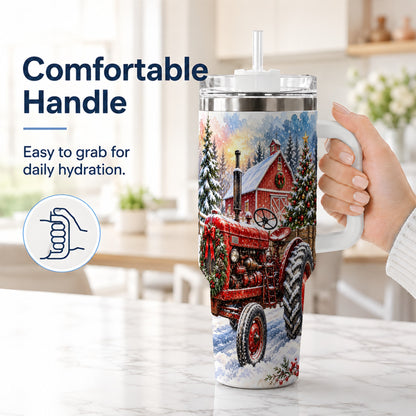 #pl[40oz|White] Christmas Tractor Tumbler 40oz,