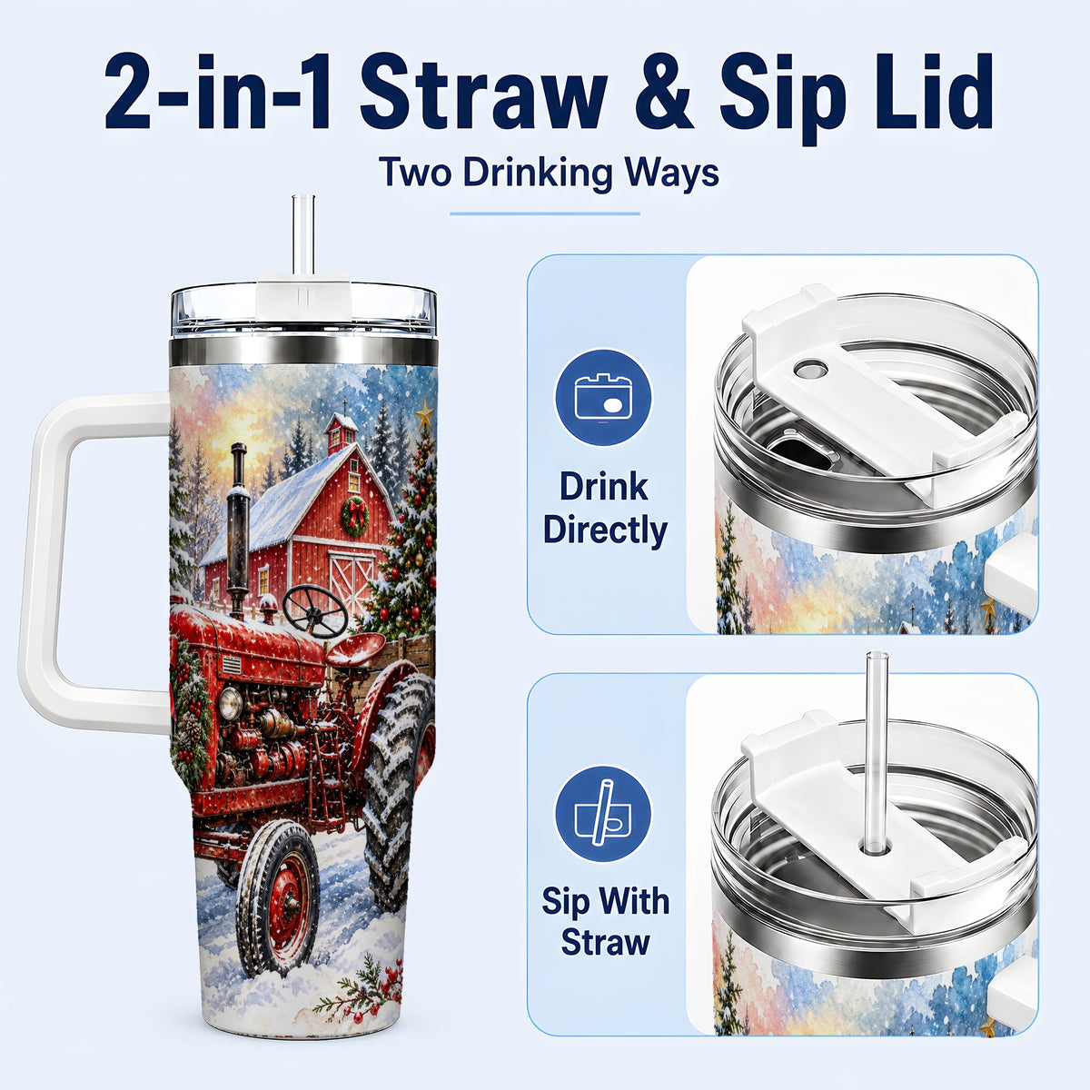 #pl[40oz|White] Christmas Tractor Tumbler 40oz,
