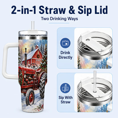 #pl[40oz|White] Christmas Tractor Tumbler 40oz,