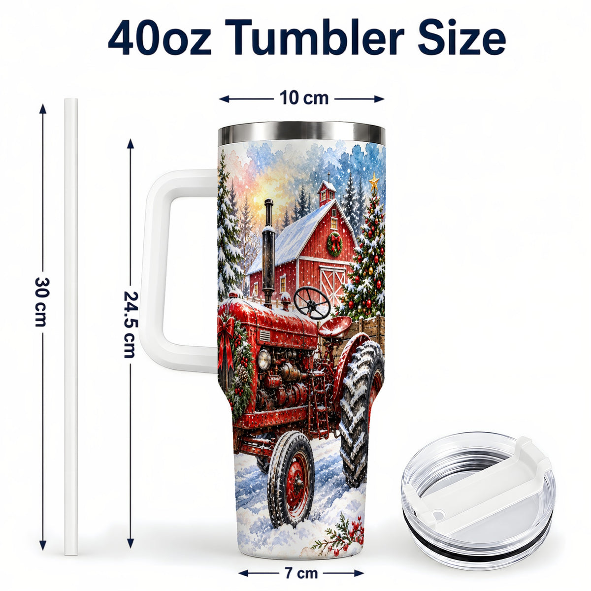 #pl[40oz|White] Christmas Tractor Tumbler 40oz,