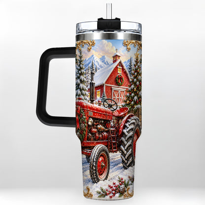 #pl[40oz|Black] Ornate Tractor 40oz Tumbler with Handle, Christmas Farm Travel Cup