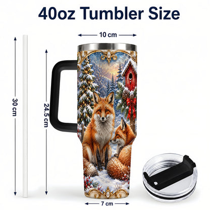 #pl[40oz|Black] Christmas Fox 40oz Tumbler with Handle, Woodland Holiday Travel Cup